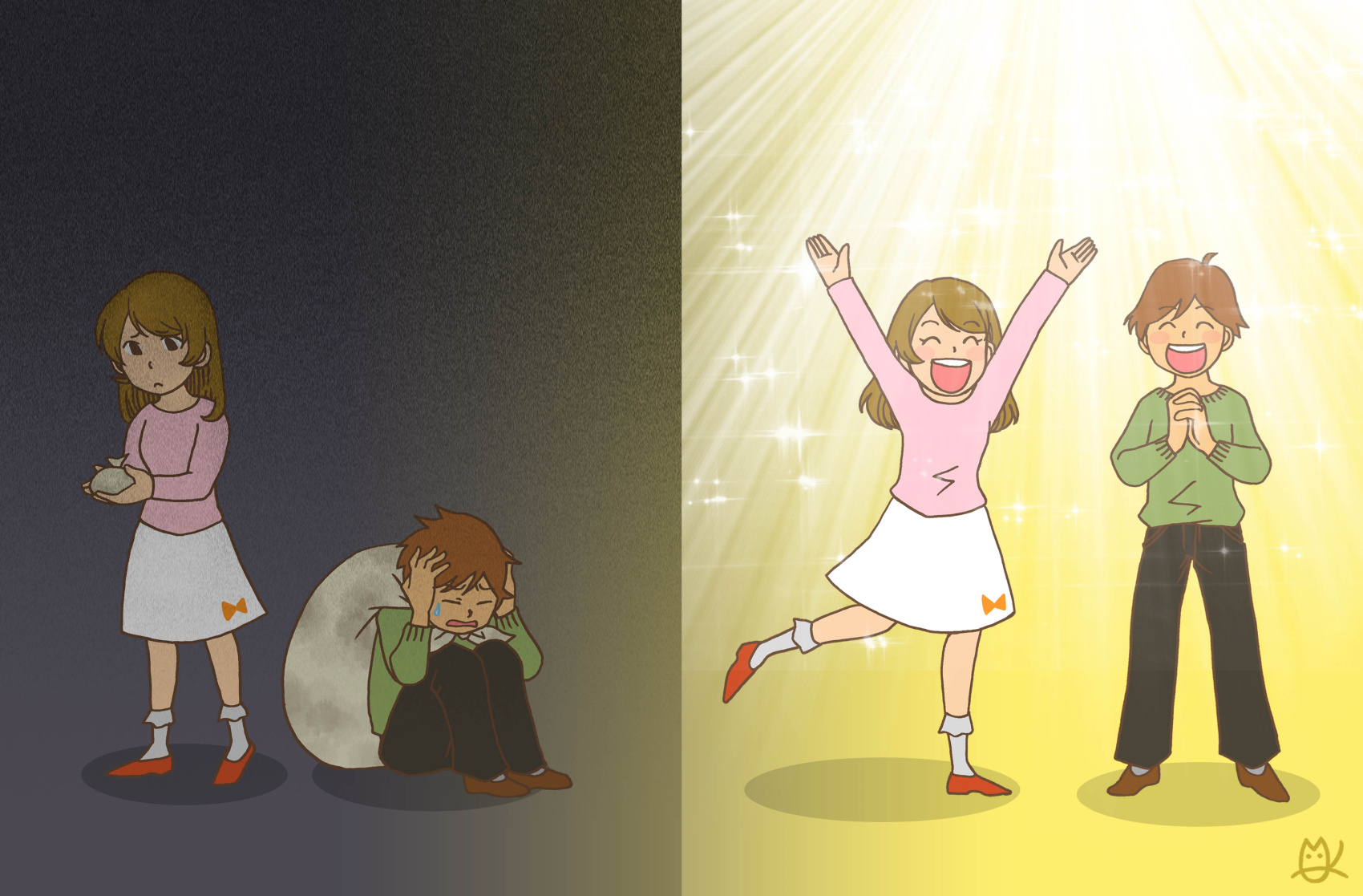 罪を悔い改めると光の中に出てくる様子を描いたイラスト