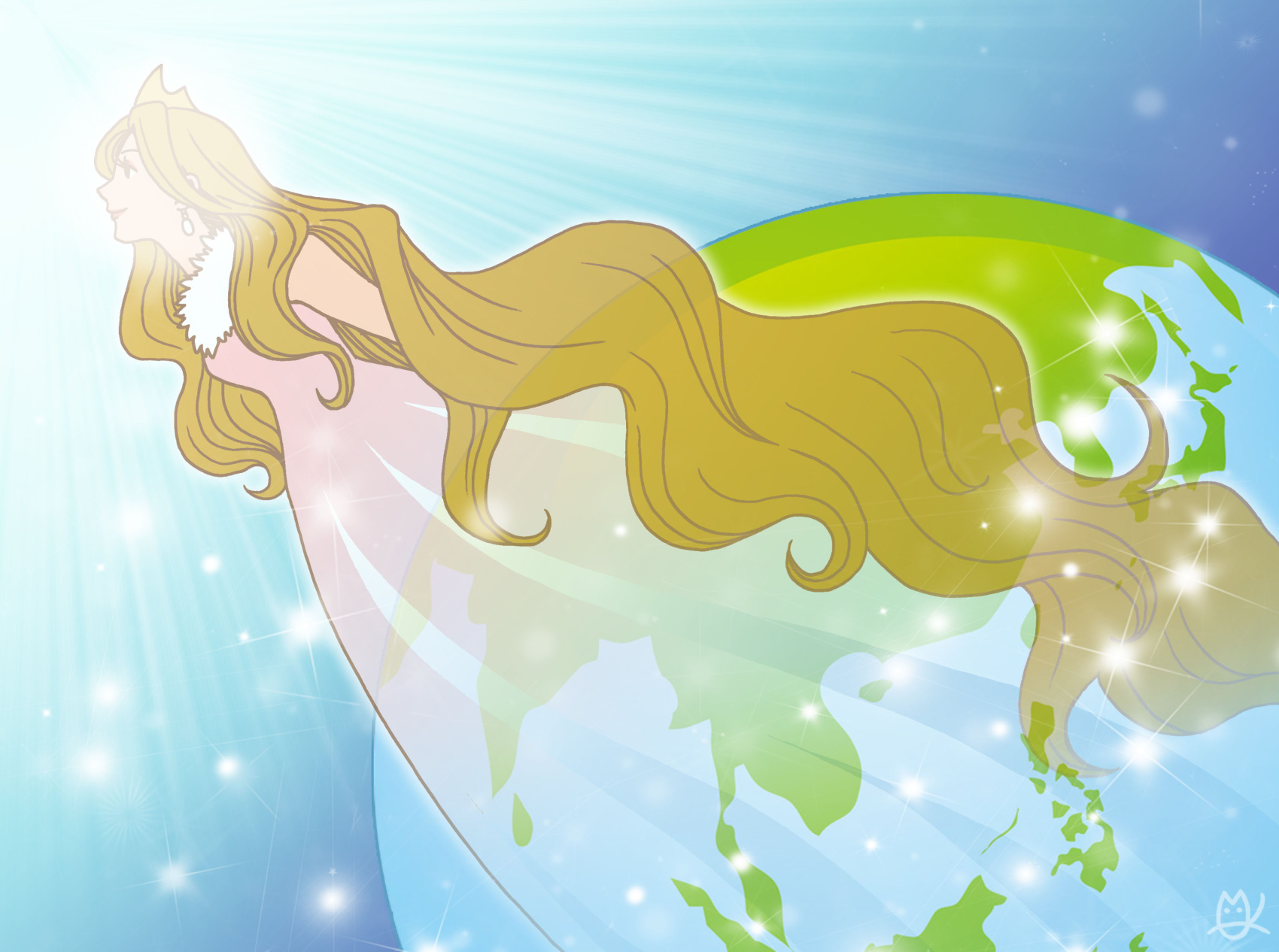 聖霊様と地球を描いたイラスト