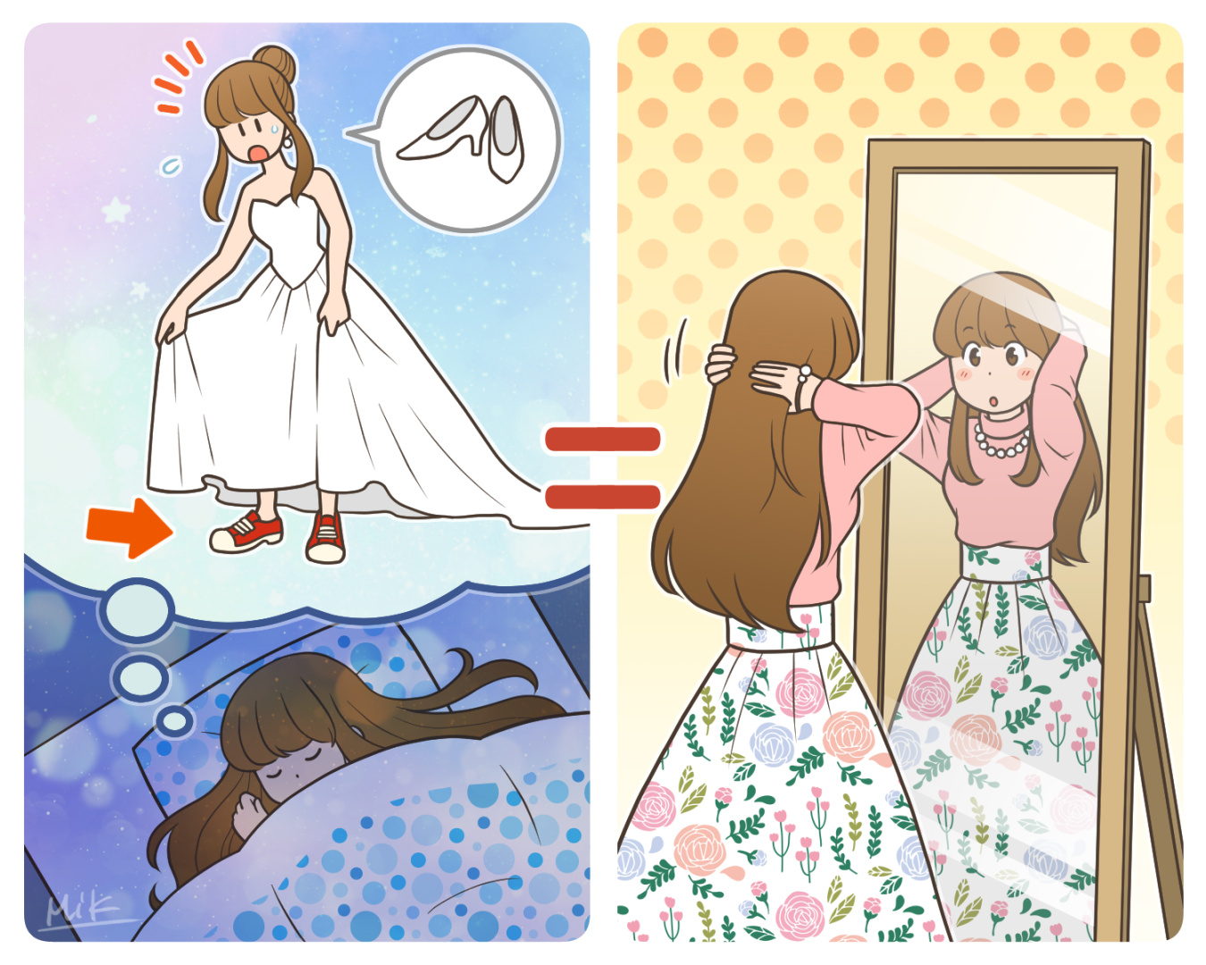 夢で見える魂(こん)が鏡と同じ役割をすることを描いたイラスト